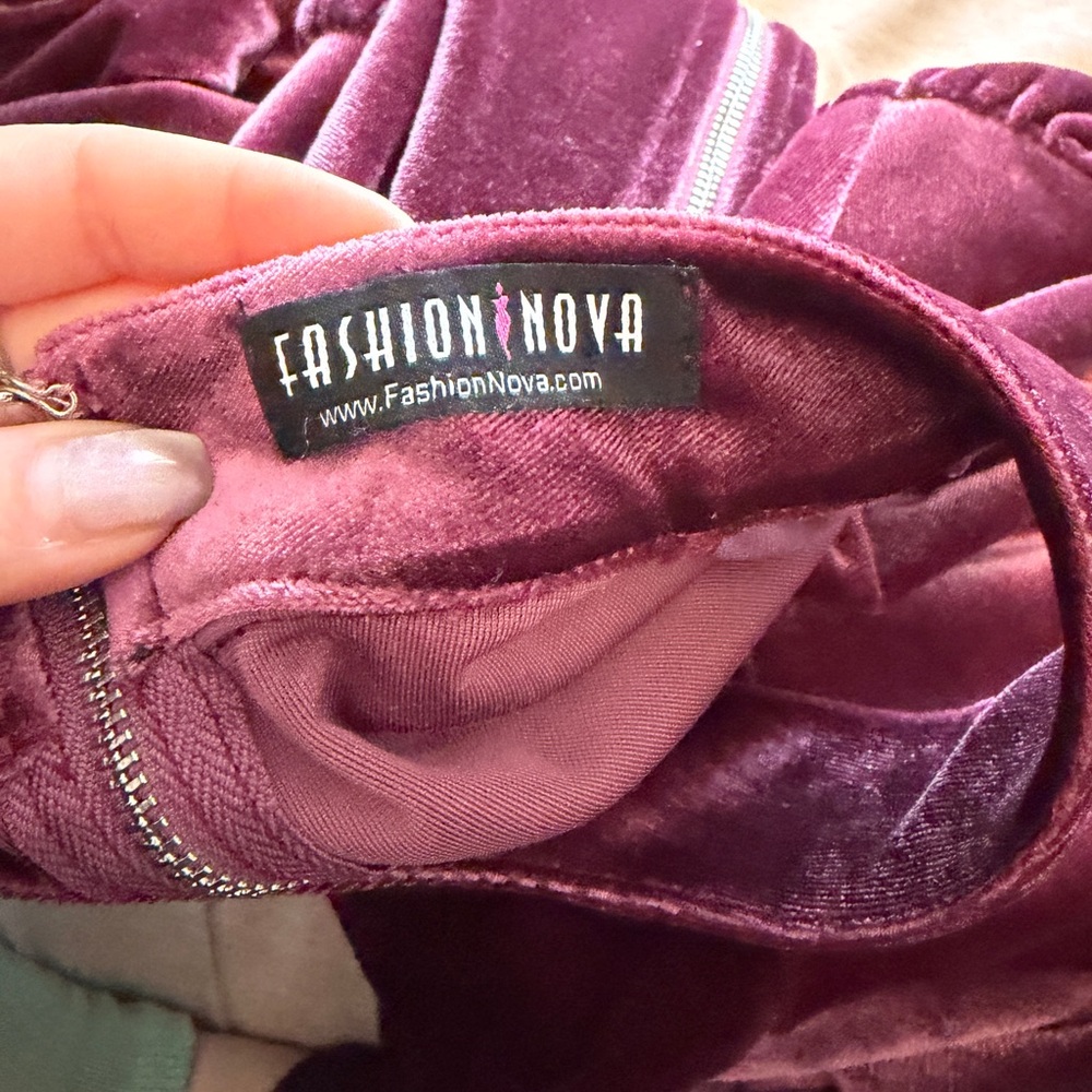 Fashion Nova Velvet Romper in Deep Pink - Picture 2 of 7